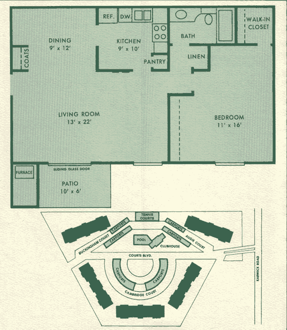 The Courts by Long Beach Apartments 1 Bedroom Floor plan